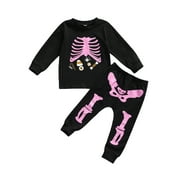 Ducklingup Toddler 2Pcs Halloween Costume Long Sleeve Skeleton Tops and Pants
