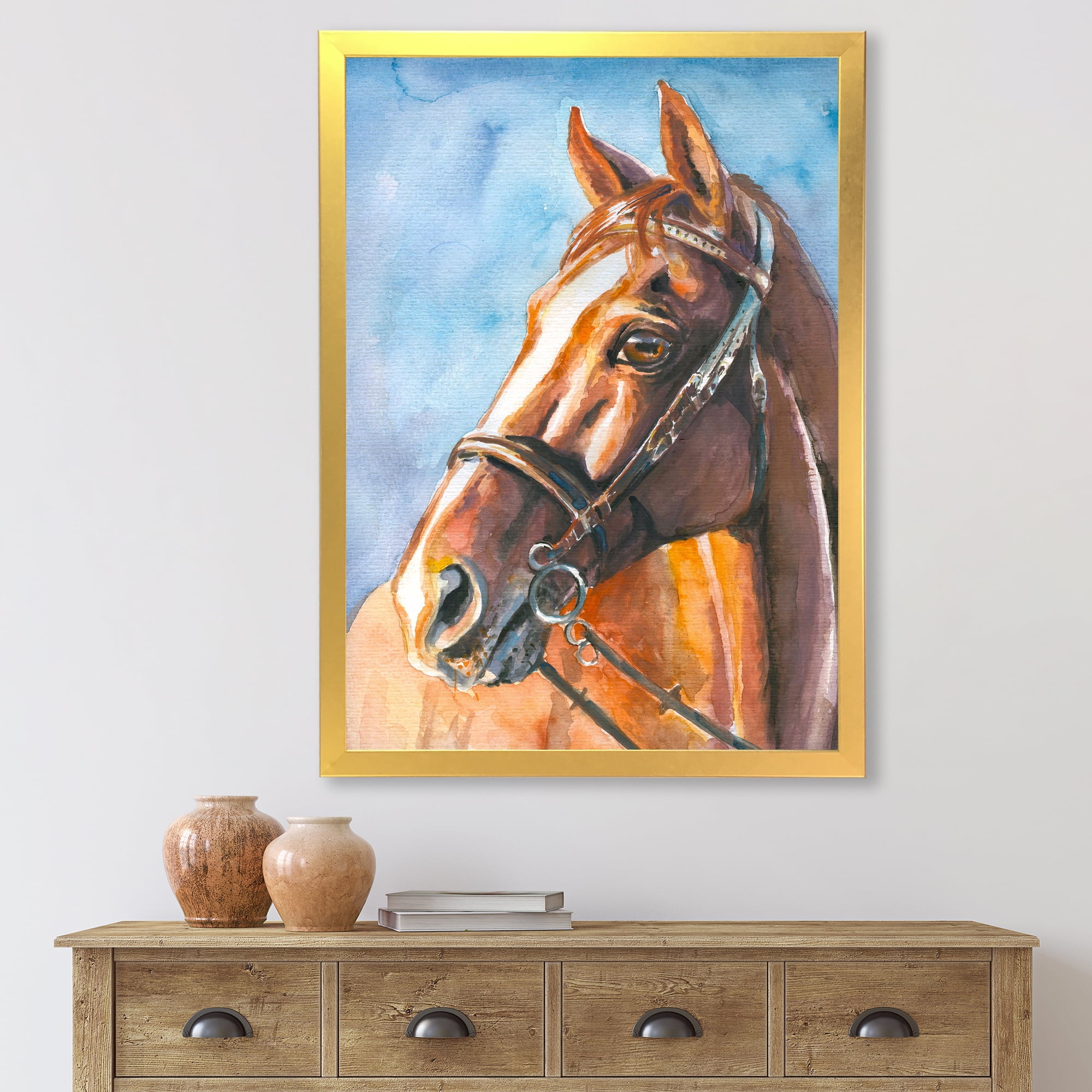 Designart 'Close Up Portrait of A Brown Horse' Farmhouse Framed Art Print