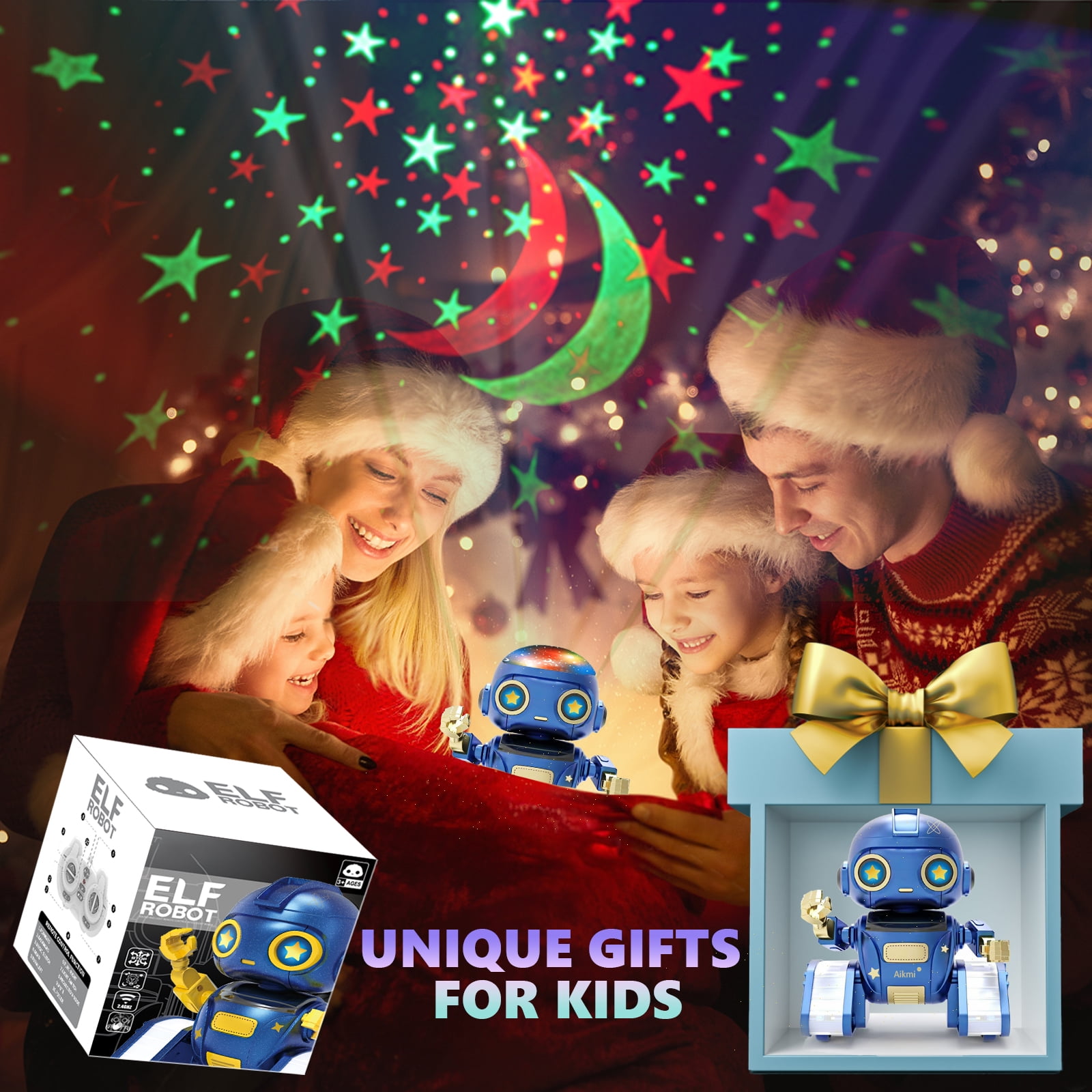 Aikmi Robot Toys for Kids 5-8, Rechargeable Remote Control Robot with Projector Night Light for Kids, Gesture Sensor, Music, Toys for 6 Year Old Boys Girls Birthday Present Christmas Gifts Boys Toys