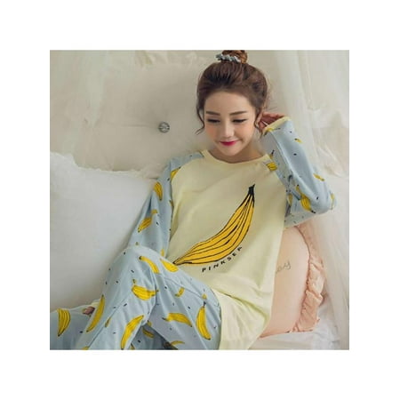 

Autumn Fashion New Ladies O Collar Long Sleeve Large Size Home Printing Home Pajamas Set