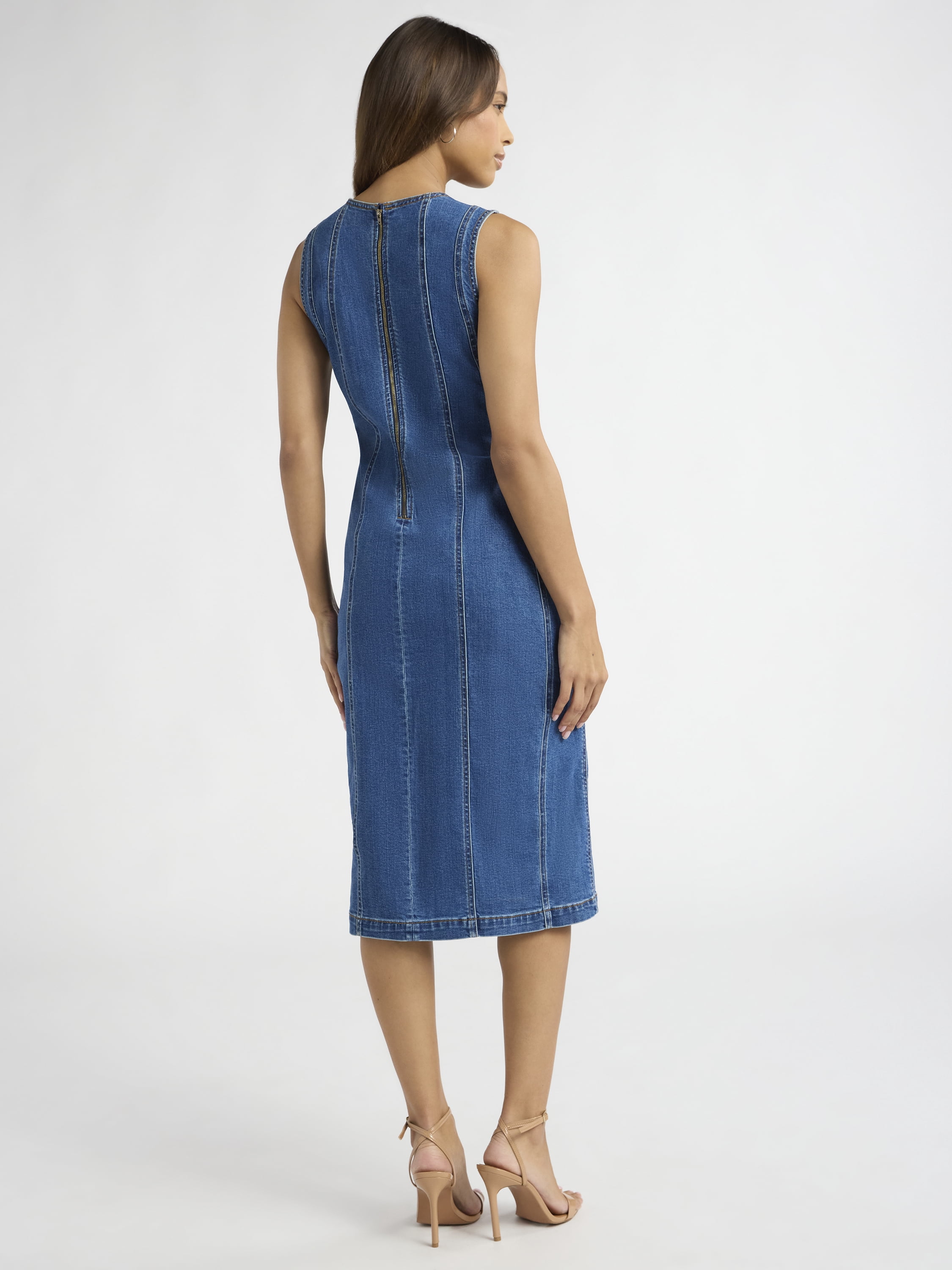 Sofia Seamed Denim Dress, Sizes XS-XXXL