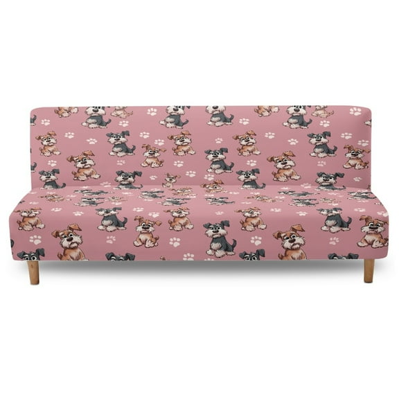 SCRAWLGOD Schnauzer Paw Print Dark Pink Non Slip Futon Cover, Armless Washable Couch Cover for Futon, Stretch Sofa Cover, Scratch Resistant Furniture Protector for Pets, Dog and Cat