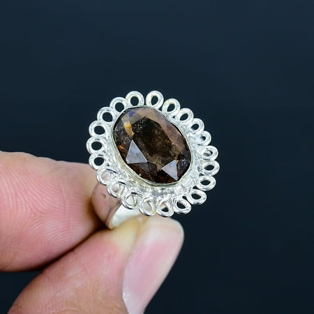 Smoky Quartz Oval Gemstone Ethnic 925 Sterling Silver Jewelry Ring 7.5" VJ 1528