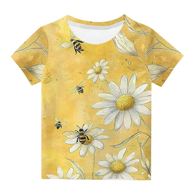 HVOBBTY T-shirt Décontracté à Manches Courtes Respirant pour Tout-Petits, T-shirt Imprimé à Manches Courtes Col Rond Demi-Manches Décontracté Polyvalent Jaune, 4 Ans