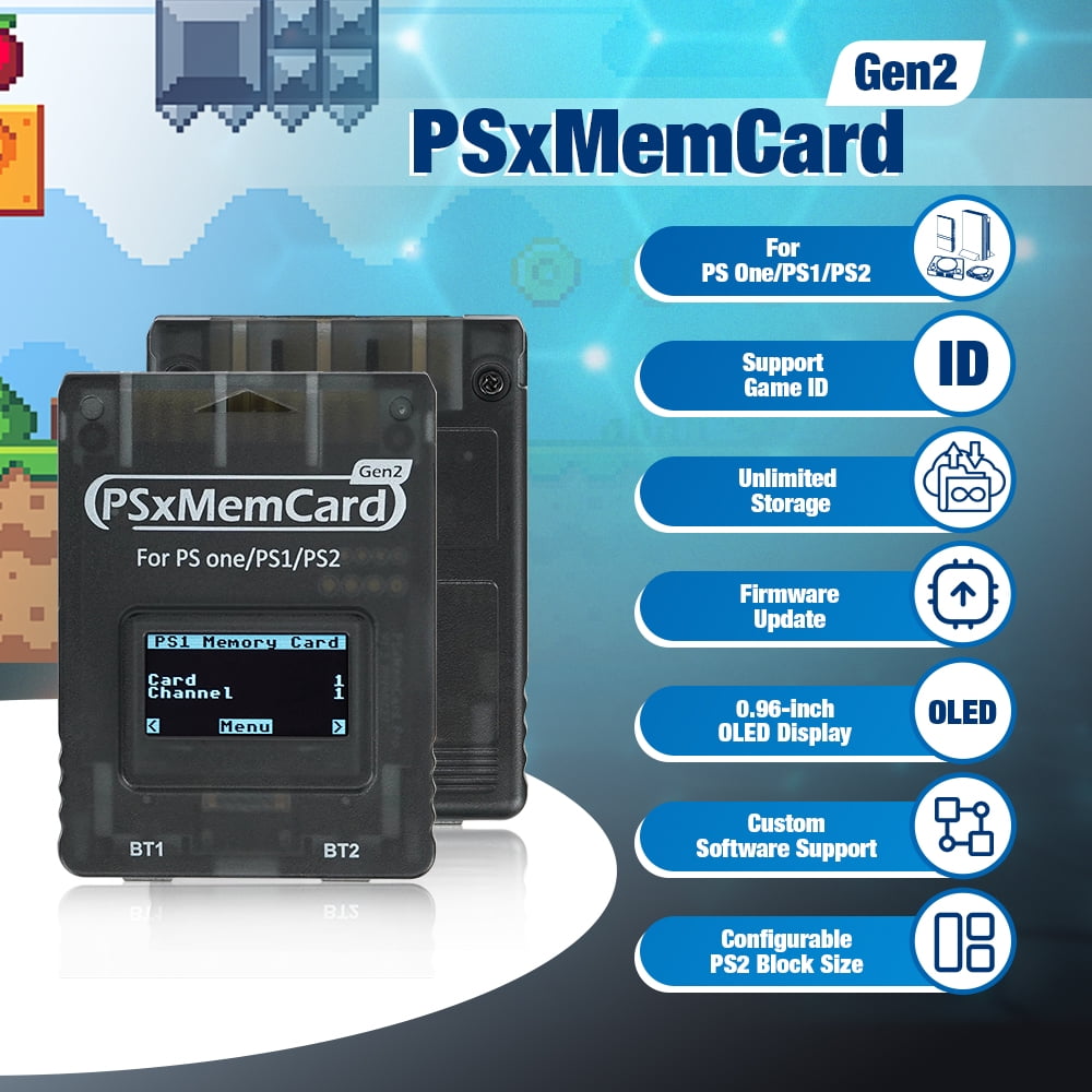 PSxMemCard Gen2 Memory Card for PS1 PS2 OS One Console with 8GB MicroSD Card