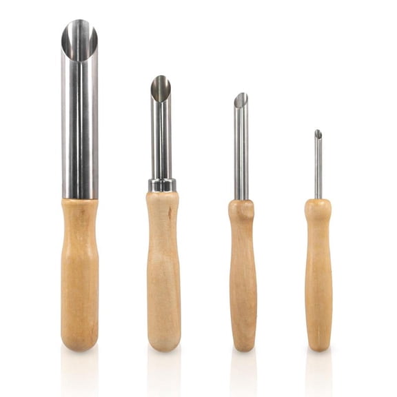 4 Pack Stainless Steel Circular Clay Hole Cutters  Wooden Handle Tools For Drilling And Sculpture Pottery Supplies