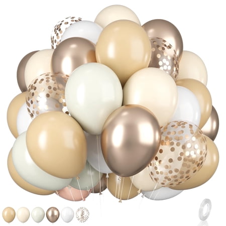 Blush Gold White Sand Balloons, 60pcs 12 inch Beige Gold Nude Neutral Balloons for Birthday Wedding Bride Shower Party Decorations