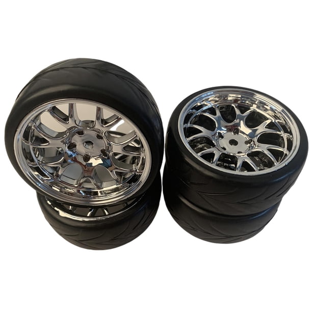 Juego de 4 llantas y neumáticos de goma a escala 1:10 compatibles con coches RC Tamiya TT01 HSP HPI (DIY). blanco
