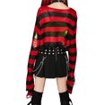 thumbnail image 4 of ITFABS Hollow Knit Sweater, Stripe Pattern Long Sleeve Round Neck Pullover, 4 of 9