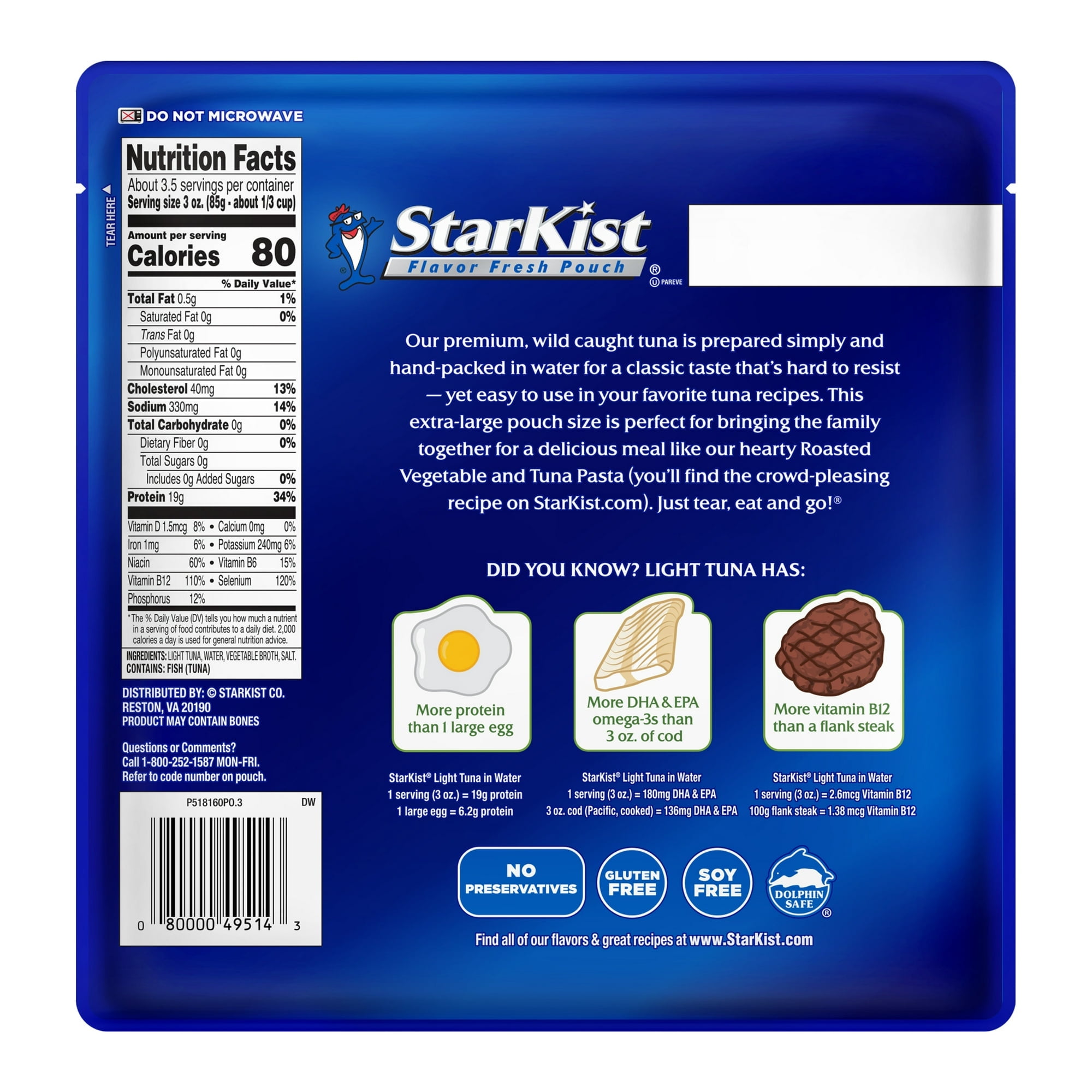 (2 pack) StarKist Chunk Light Tuna in Water, 11 oz Pouch