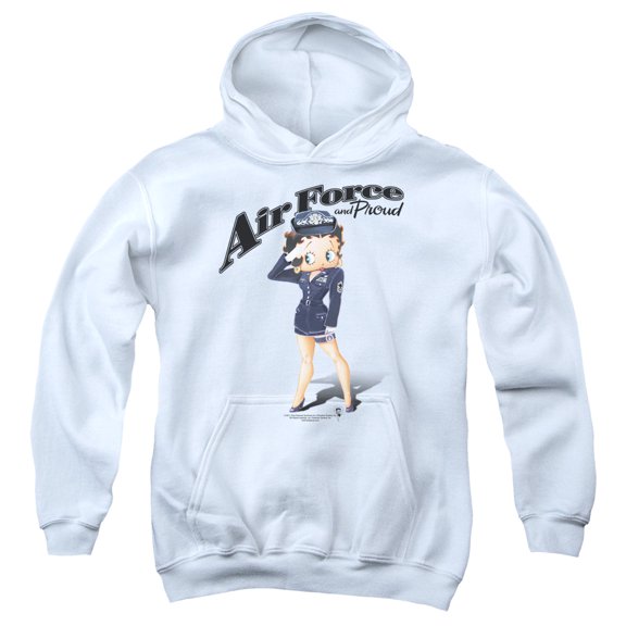 Betty Boop Air Force Boop Youth Pullover Hoodie Sweatshirt White
