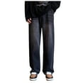 thumbnail image 4 of Loose Fit Jeans for Men Wide Leg Straight Denim Pants with High Street Casual Solid Color Fall Travel Long Jeans with Pocket, 4 of 7