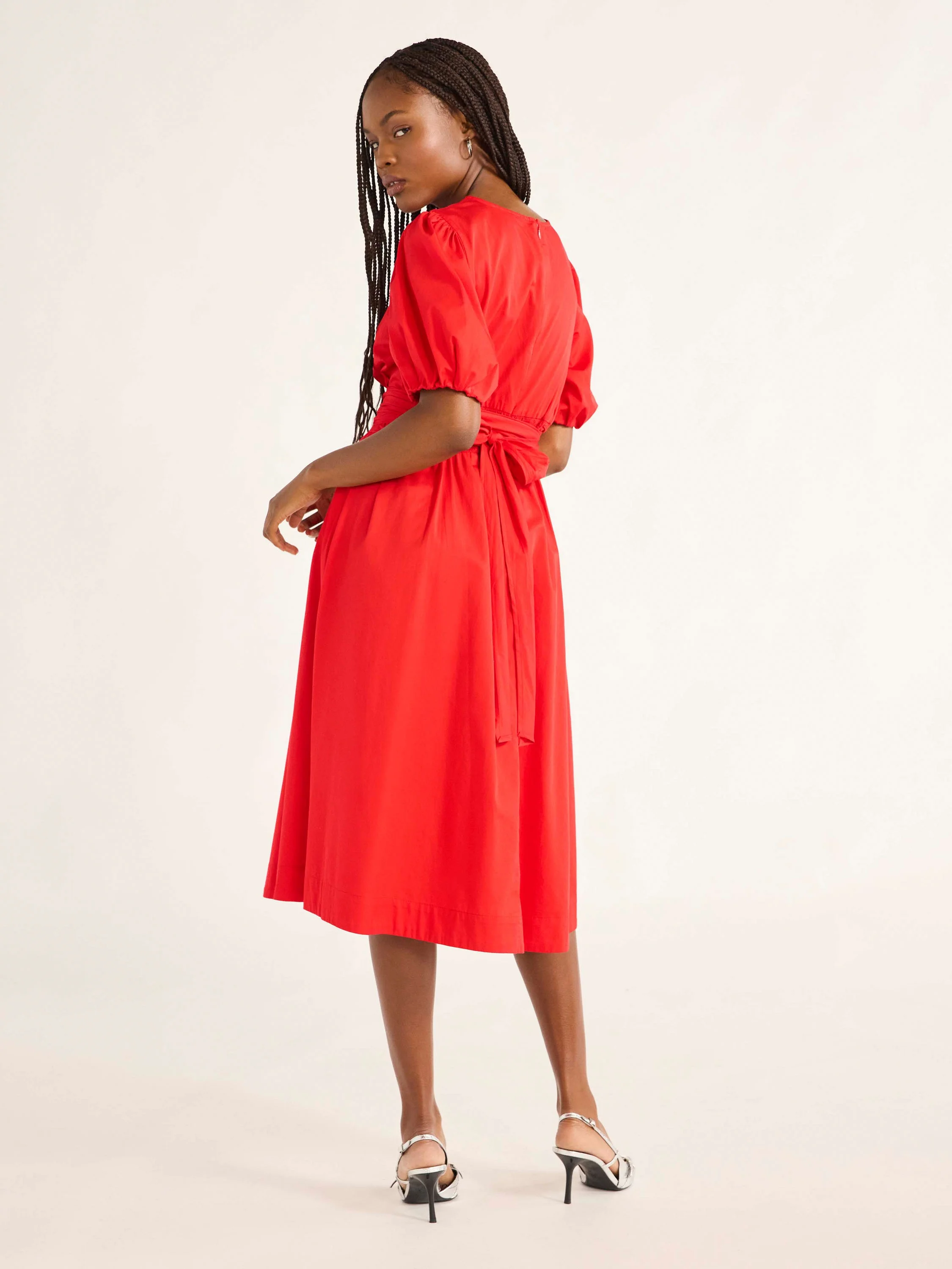 Free Assembly Women's Cotton Midi Wrap Dress with Short Sleeves, Sizes XS-4X