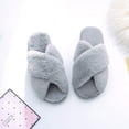 thumbnail image 6 of U-slide Women’s Cross Band Soft Plush Fluffy Furry Fleece House Indoor or Outdoor Ladies’ Slide Slippers, Gray, 11-12, 6 of 10