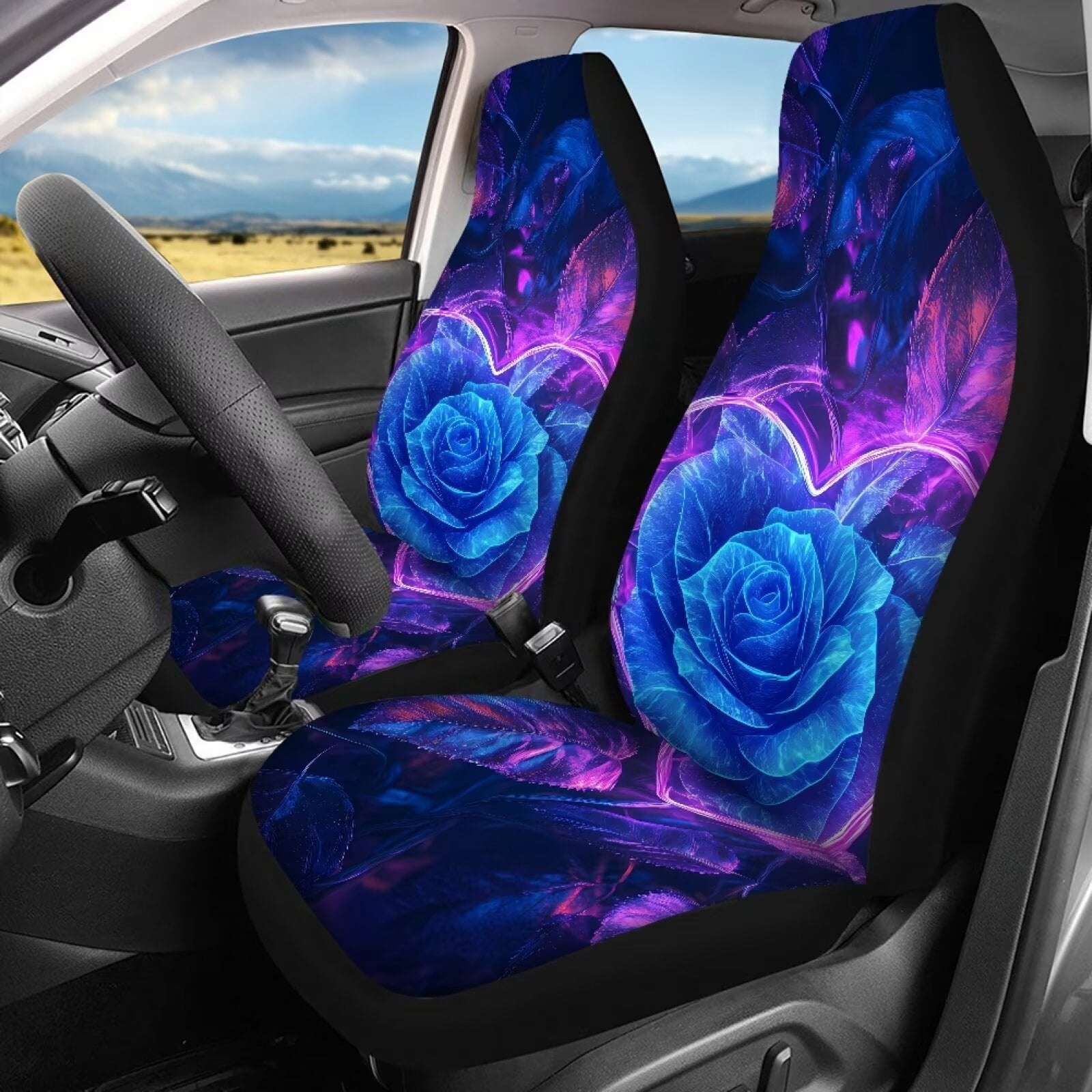 Pzuqiu Blue Roses Automotive Seat Covers Lightweight Vehicle Cushion Protectors Interior Accessories Easy to Install Polyester Car Seat Protectors Universal Fit Most Cars Sedans Trucks