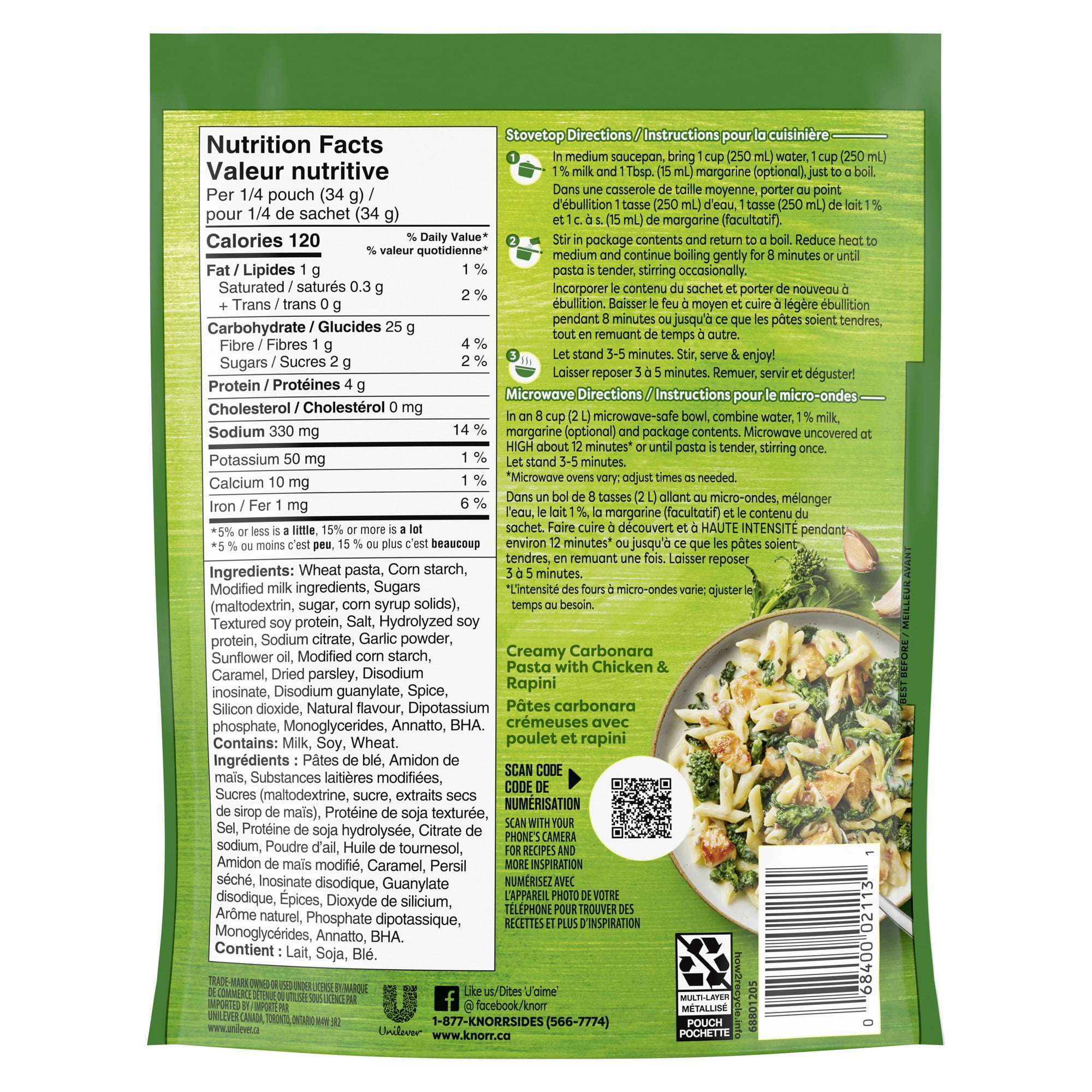 Plat d'Accompagnement de Pâtes Knorr Sidekicks Carbonara Crémeuses au Bacon 134 g Plats d'accompagnement