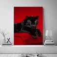 thumbnail image 5 of Mudket Black Panther on Red Sofa Red Background Canvas Wall Art, Moody Luxury Wildlife Cool Posters Print Waterproof Canvas for Office Man Cave Home Decor , Framed Ready to Hang - 12"L x 8"W, 5 of 9