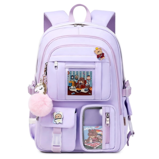 Mochila para portátil LXYGD de 16 pulgadas a prueba de agua para la escuela, color morado