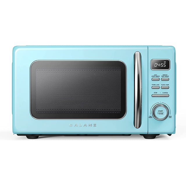 Galanz GLCMKZ07BER07 Retro Countertop Microwave Oven with Auto Cook & Reheat, Defrost, Quick Start Functions, Easy Clean with Glass Turntable, Pull Handle,0.7 cu ft, Blue