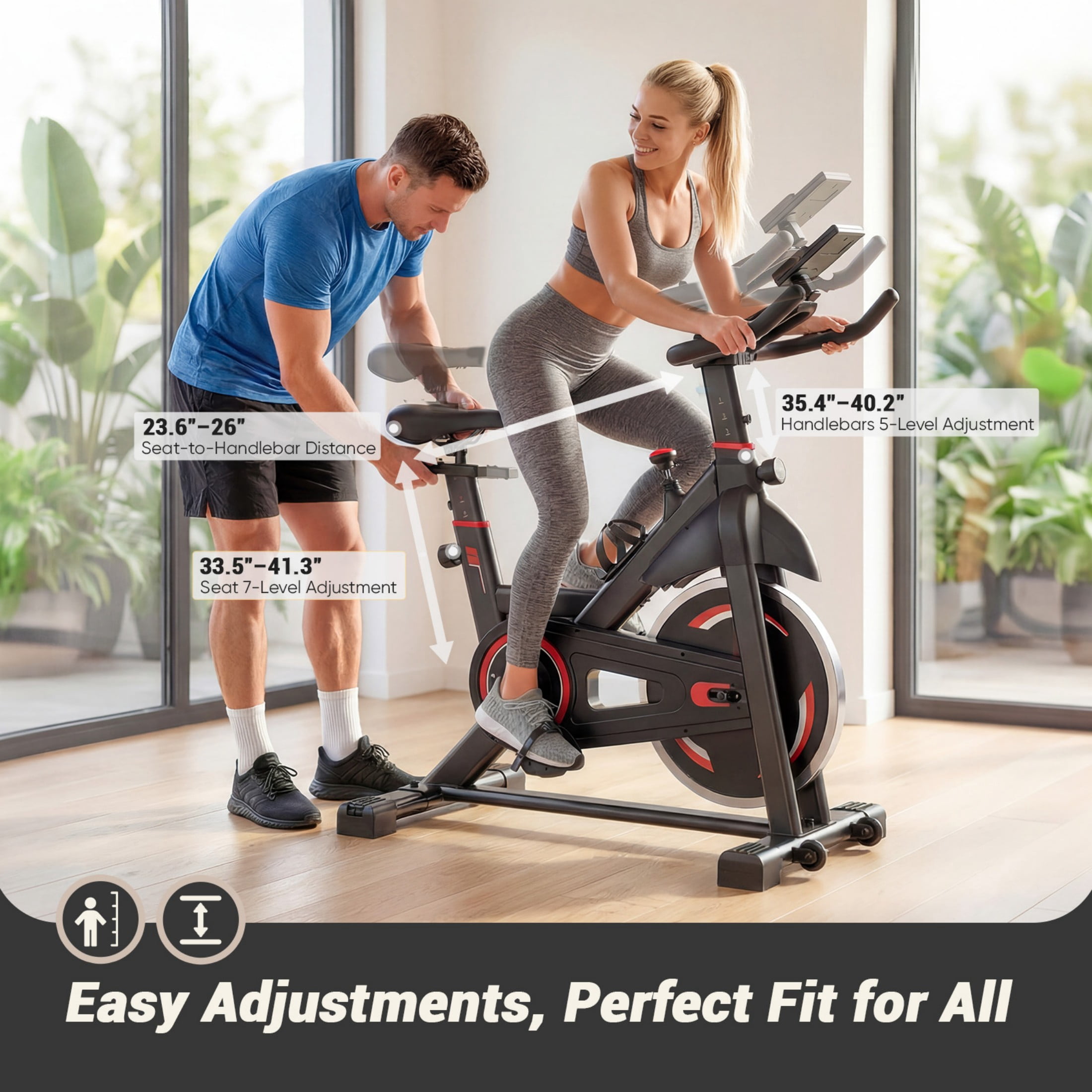 CONCETTA Exercise Bike for Home Gym, Stationary Indoor Cycling Bike, Low Noise Cardio Workout Equipment with Adjustable Resistance, Black Red