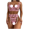 thumbnail image 4 of Conjunto de tres piezas de bikini dividido con bordado de flores de encaje sexy rosa para mujer Lencería sexy Fridja nalpqowj24569, 4 of 9