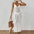 thumbnail image 4 of Oplxuo Crochet Knit Maxi Dress for Women Summer Sexy Halter Plunge Sleeveless Bikini Coverups Sundress for Vacation Beach, 4 of 7