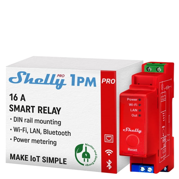 Shelly Pro 13:00 | Interruptor De Relé Inteligente De 1 Canal Wi-Fi Lan Y Bluetooth Con Medición De Energía | Automatización De Hogares E Instalaciones | Compatible Con Alexa Y Google | Aplicación Par