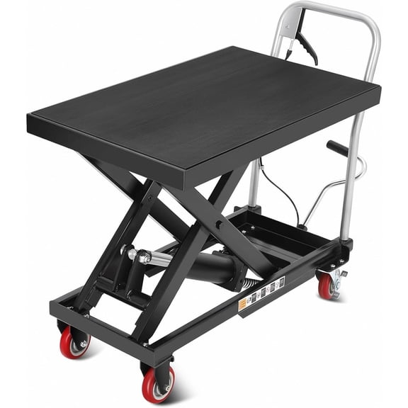 GARVEE Single Scissor Lift Table,Hydraulic Lift Cart with Non-Slip Pad and 4 Wheels for Material Handling,330lbs Capacity,Black