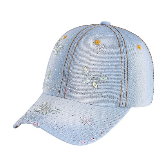 Women's Baseball Cap Shiny Sequins Adjustable Breathable Casual Sports Baseball Cap Trucker Hats Women Blue