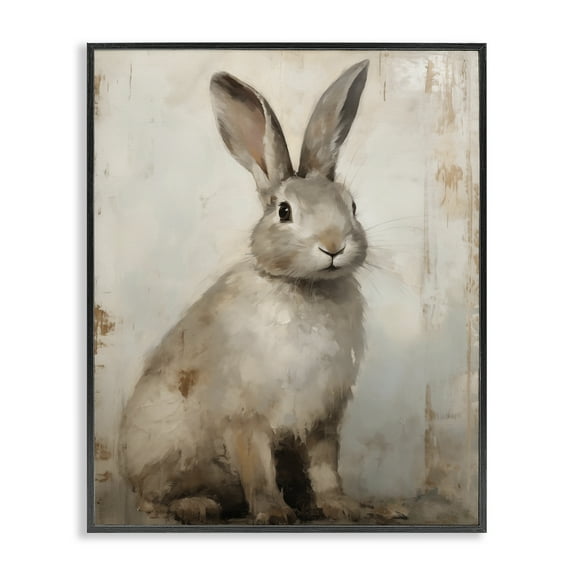 Stupell Industries Natural Rabbit Portrait Animals Painting Black Framed Art Print Wall Art, 11 x 14