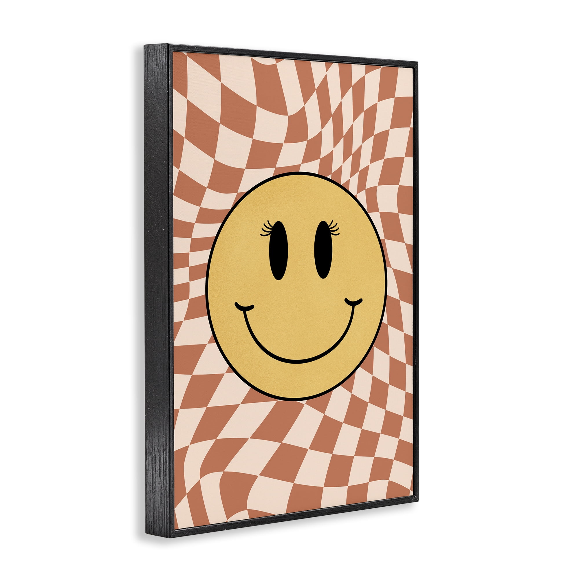 Stupell Industries Wavy Checkered Smiley Novelty Painting Black Framed Art Print Wall Art, 20 x 30
