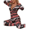 thumbnail image 4 of Rdhnmea Women Christmas  one-piece  V Neck Bodycon One Piece Pajamas Christmas Cartoon Printed Jumpsuit Bodysuit Sleepwear, 4 of 7