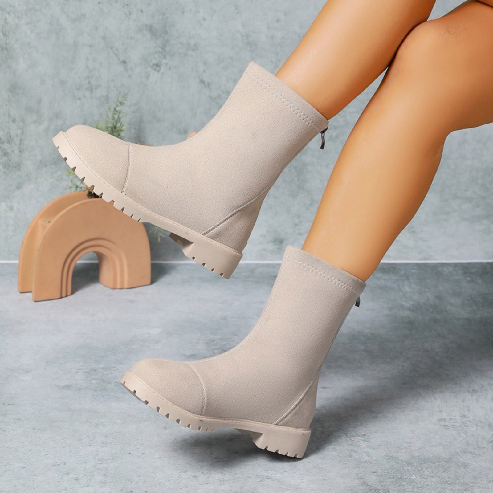 Women Mid Calf Rain Boots Waterproof Rubber Boots Garden Boots Waterproof Garden Shoes Anti-Slipping Fashion Rubber Out Work Rain Shoes