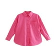 thumbnail image 1 of Women‘s Long Sleeve Shirt  Solid Color Turn-Down Collar Button-Down Loose Fit Blouse  Casual Simple Style Tops, 1 of 7