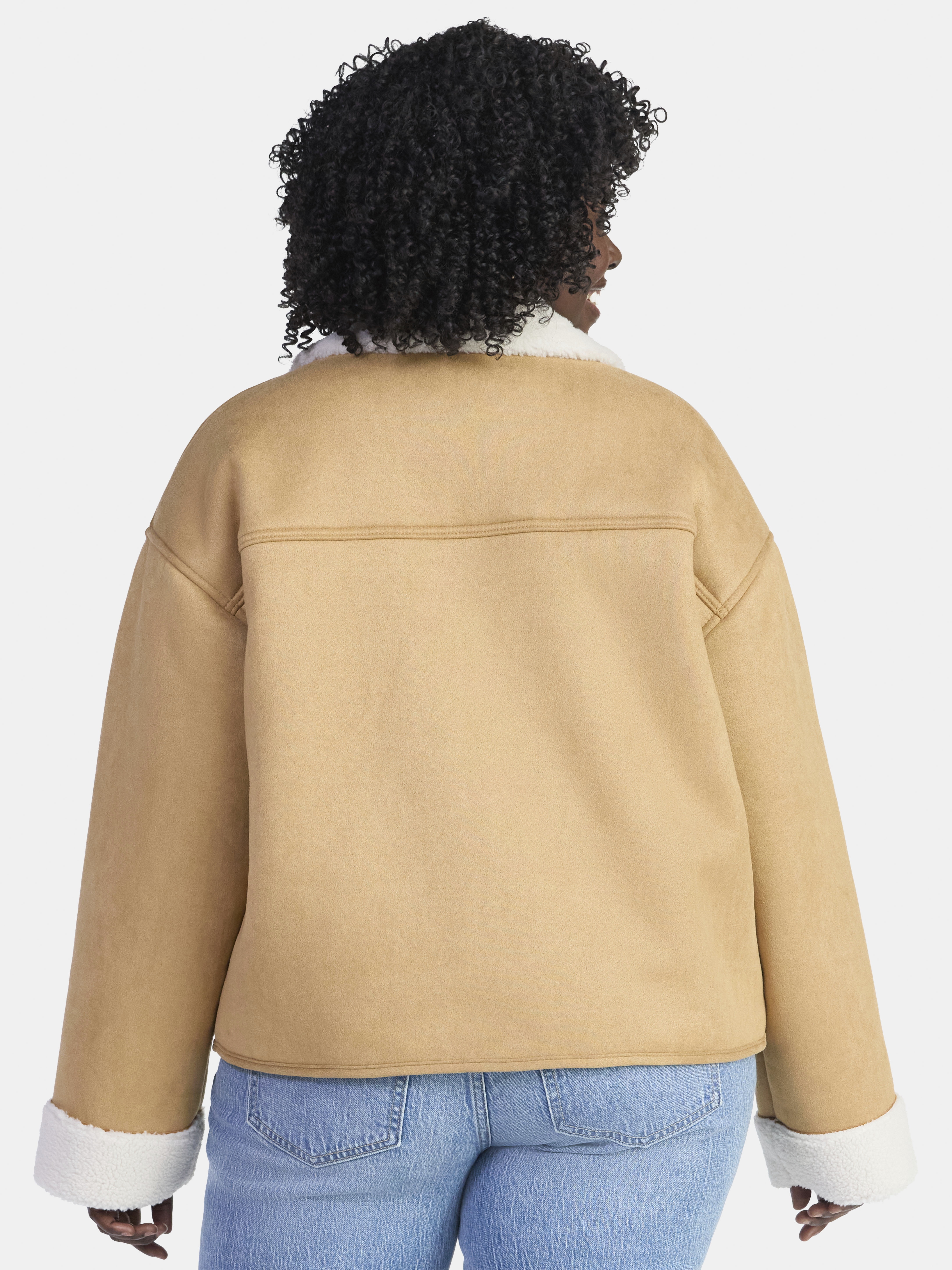 Time and Tru Women's and Women's Plus Bonded Faux Shearling Jacket, Sizes XS-2X