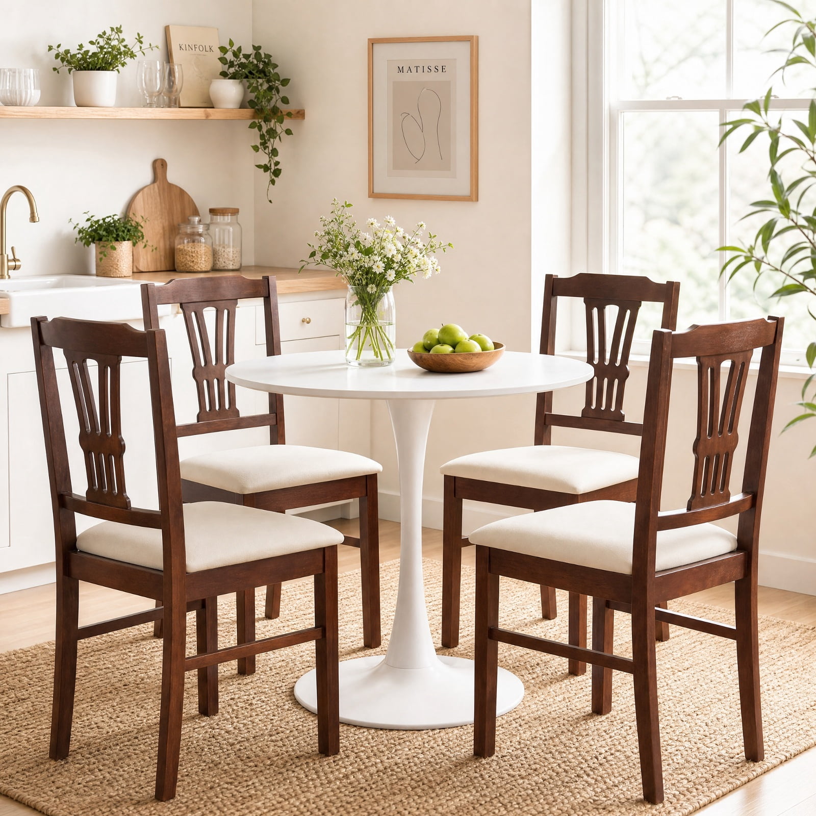Furnibear Upholstered Dining Chairs Set of 2 Kitchen Chairs with Solid Rubber Wood Frame and Padded Seat for Dining Room, Beige