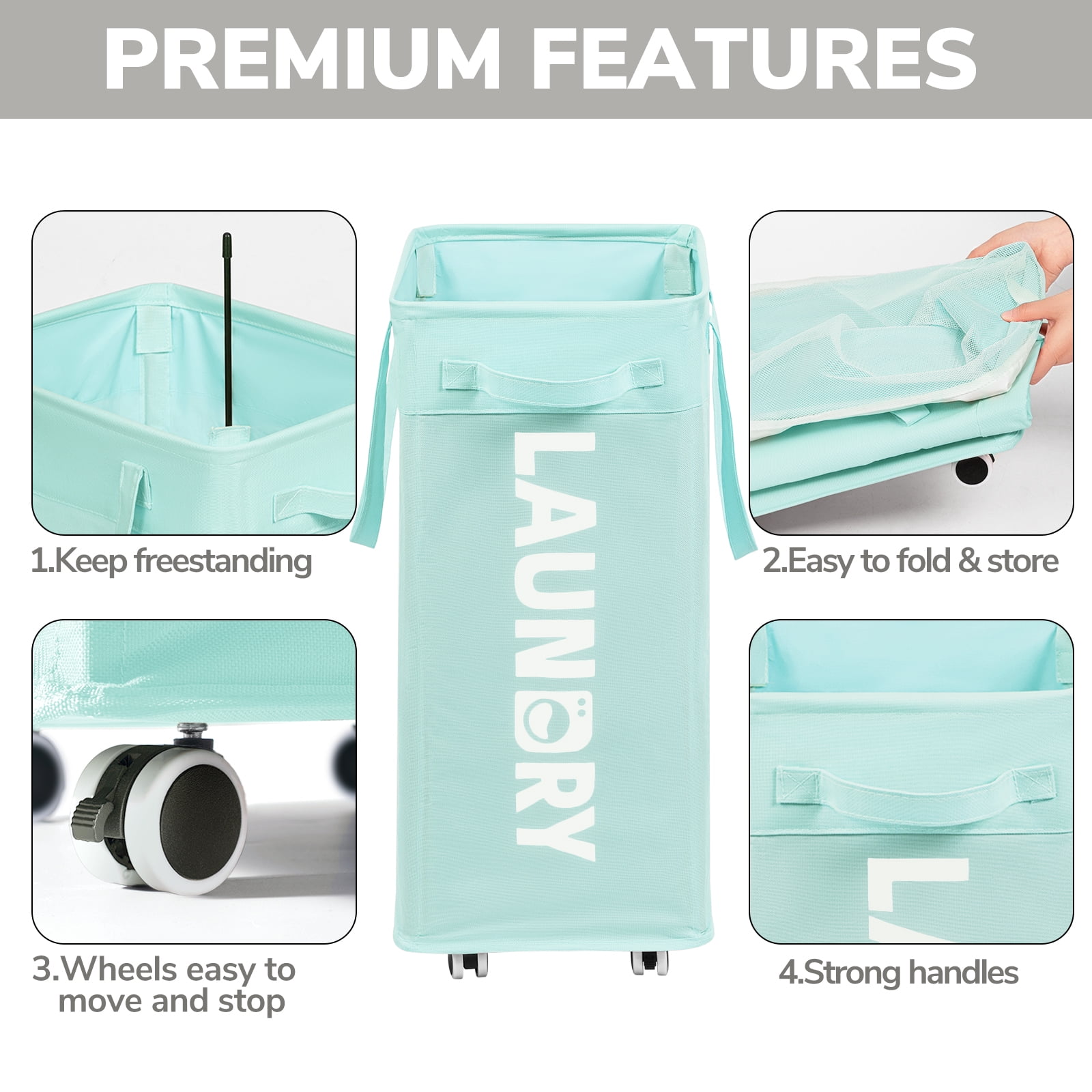 HICHEN Rolling Laundry Basket with Wheels,75L Large Collapsible Laundry Hamper with Removable Wash Bag Space for living room, Blue