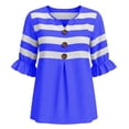 thumbnail image 6 of Wovilon Summer Casual V Neck Striped Blouse for Women, 3/4 Ruffle Sleeve Button Down Front with Pleated Detail, Relaxed Fit Everyday Vacation Outfit, 6 of 6