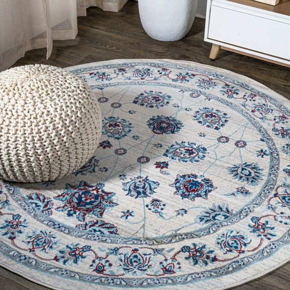 JONATHAN Y MODERN PERSIAN Vintage Moroccan Traditional Area Rug, 5'Round, Ivory/Blue/Red