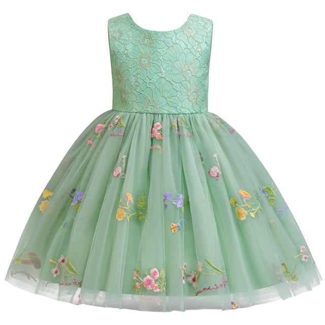 Robes pour Filles en Bas Âge Broderie Florale Robe de Fête Enfants Printemps Été Décontractée Plage École Taille 3-4T