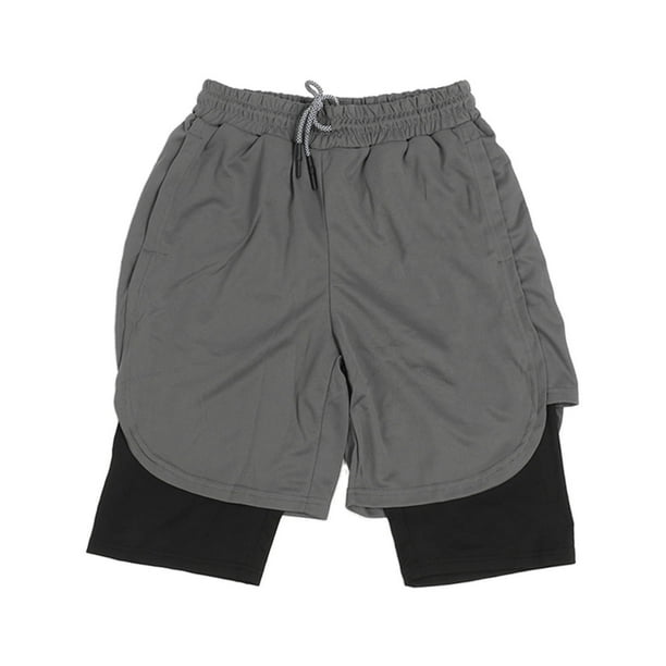 Pantalones cortos deportivos para hombre, de secado rápido, transpirables, suaves y de doble capa, para entrenamiento físico, color gris XXL