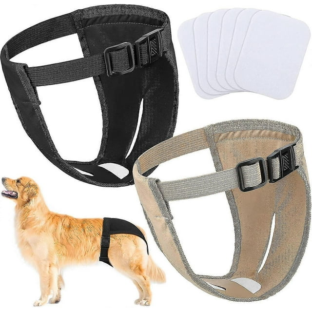 2 Pack Dog Pants Dog Nappies with 6 Sanitary Pad Adjustable Protective Trousers for Female Dogs in Heat Monthly Bleeding Physiological Washable Pants