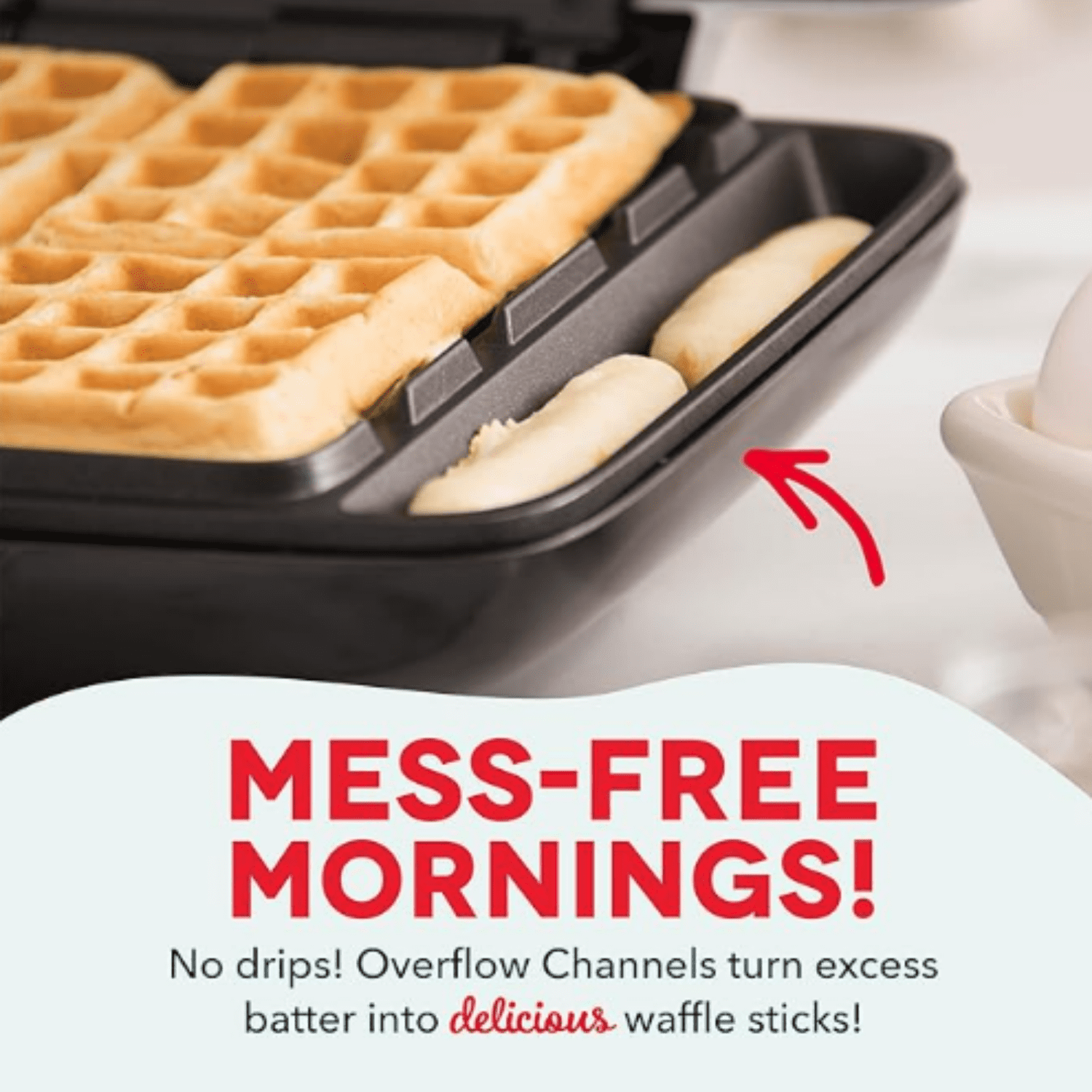 No-Drip Waffle Maker - Four Waffle Molds, Nonstick Waffle Iron with Quick Heat-Up, Nonstick Surface - Perfect Waffle Maker for Kids and Families, Just Add Batter