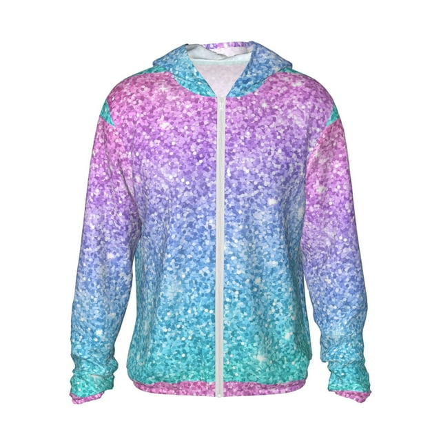Balery Multicolor Glitter Sudadera ligera de manga larga con capucha y protección solar UPF 50+ para hombre y mujer, ideal para pesca y running-Small