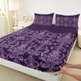 thumbnail image 3 of Manfei Damask Floral Pattern Bed Sheets,Vintage Baroque King Sheets,Purple Victorian Flower Sheet Set For Adults,Breathable Home Decor,4-Piece, 3 of 7