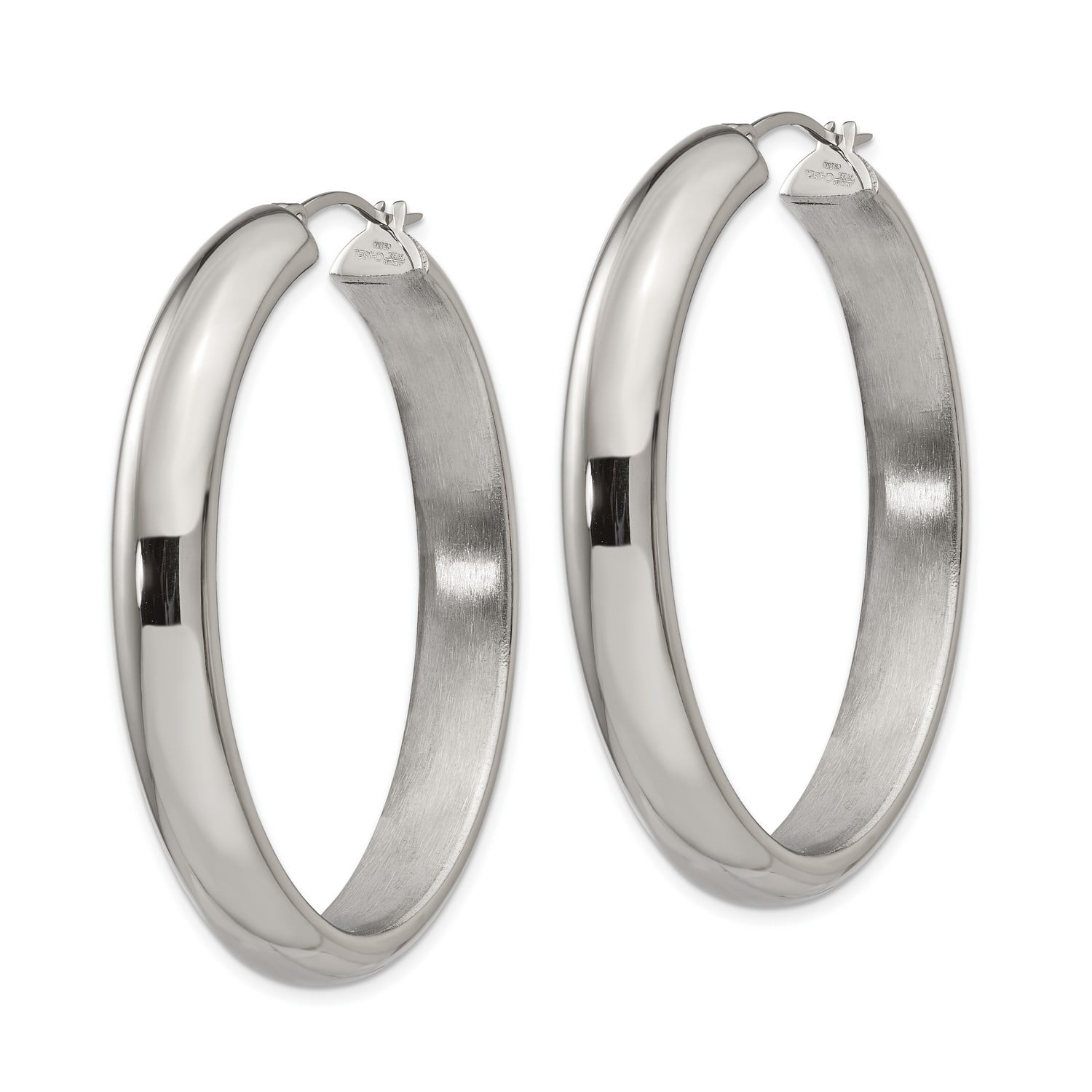 40mm x 48mm Stainless Steel Polished Hollow Oval Hoop Earrings