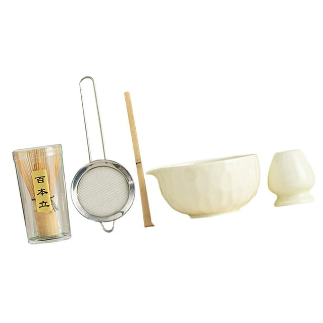 5 piezas Matcha Set Bowl de cerámica con de soporte japonés Ceremonía de té Utensilios de fabricación de té Herramientas Beige