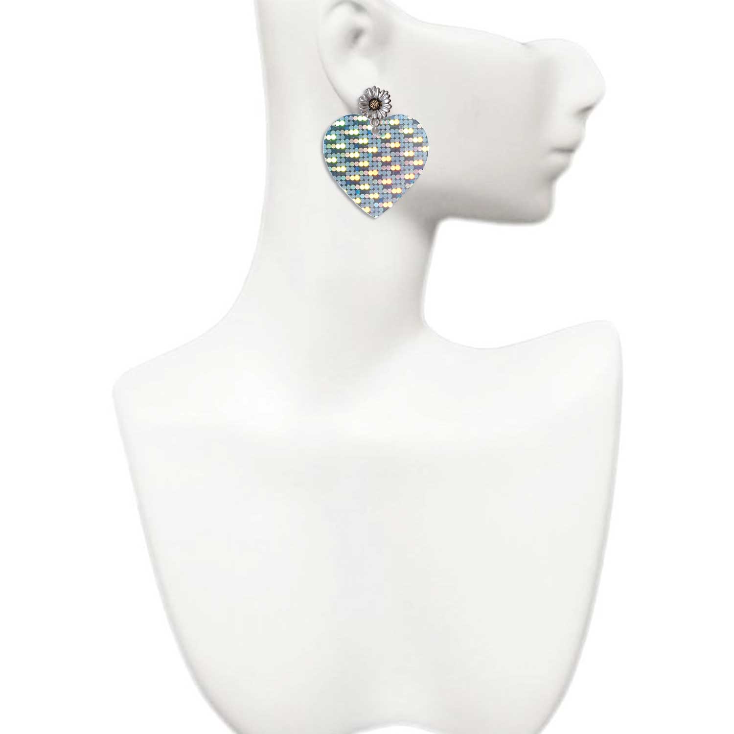 Delight Jewelry Acrylic Large Hologram Heart - Two-tone Daisy Flower Post Earrings