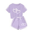 thumbnail image 6 of Eltusu Girls Outfit Sets, Elastic Waistband Casual Short Sleeve T-Shirts & Shorts Sets Purple Size 5-6 T, 6 of 7