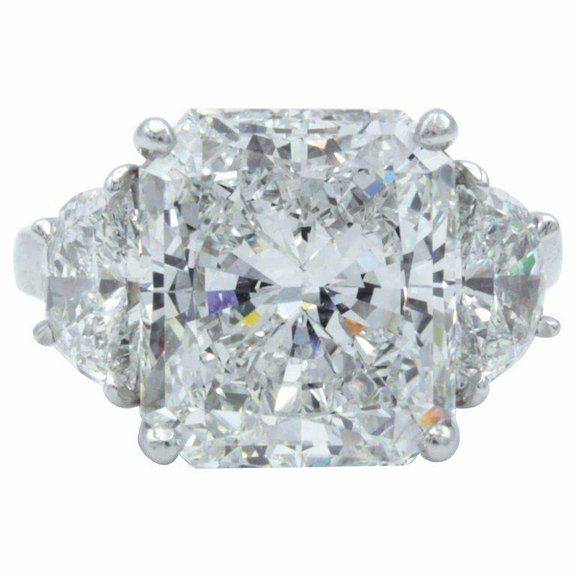 HeartsAndYou 5ct Radiant Cut Moissanite Gatsby Ice Trilogy Engagement Ring for Women 18k White Gold over Silver